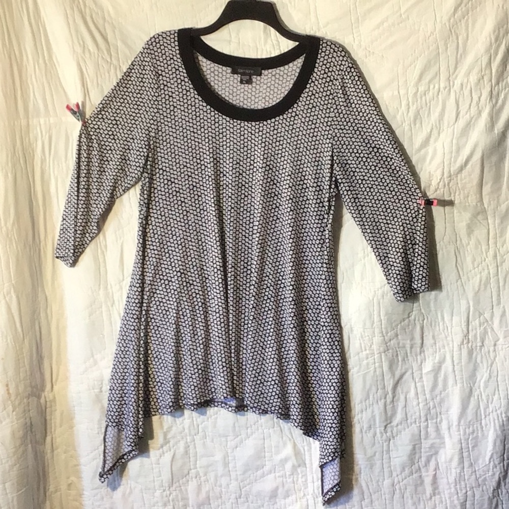 Women’s Karen Kane Black/White Polka Dot High-Low Tunic. Size XL